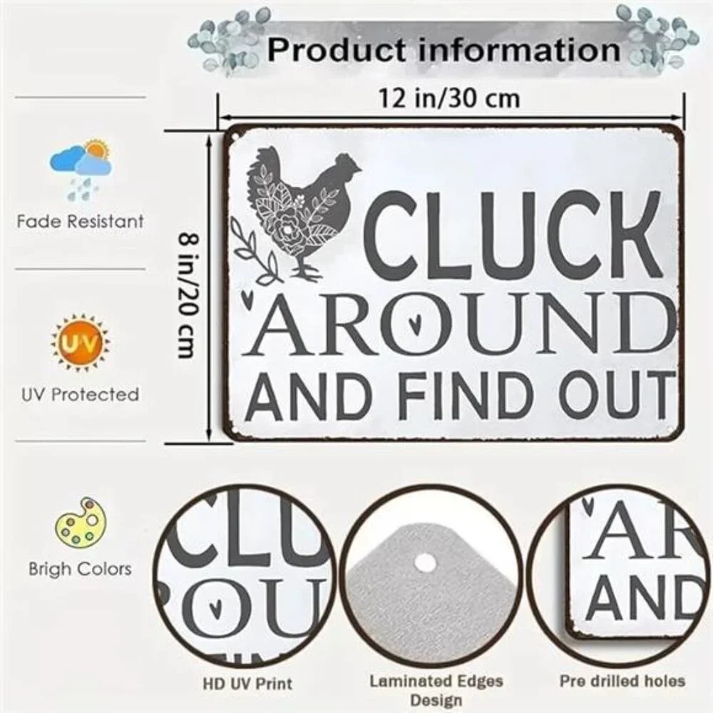 Funny Chicken Cluck Around and Find Out Tin Sign for Home Farm Chicken Coop